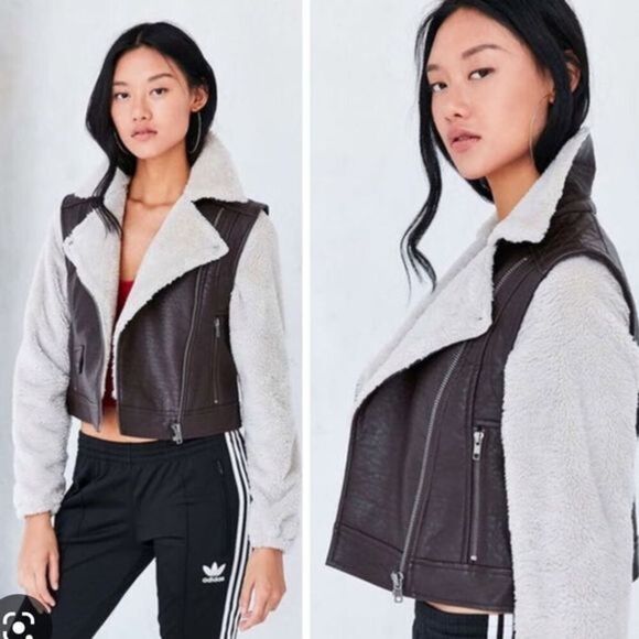 BDG Faux Leather And Sherpa Jacket Urban Outfitters - Picture 1 of 16